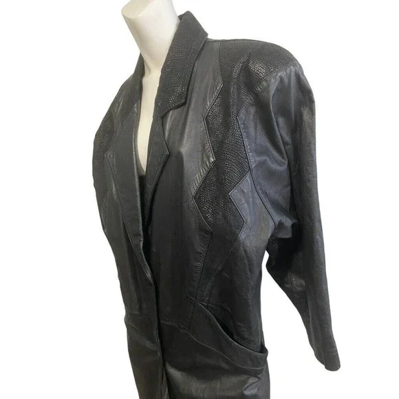 Winlit Black Leather Trench Coat With Suede Trim Size XS Read
